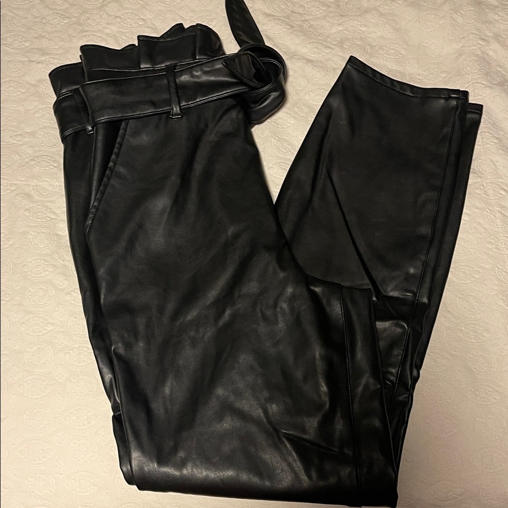 Abercrombie & Fitch Black Faux Leather Pants with Belt